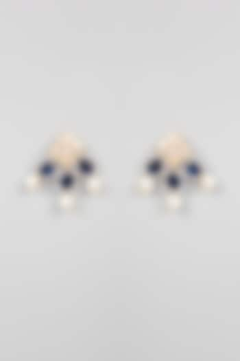 Gold Finish Kundan Polki & Blue Stone Stud Earrings by XAGO at Pernia's Pop Up Shop