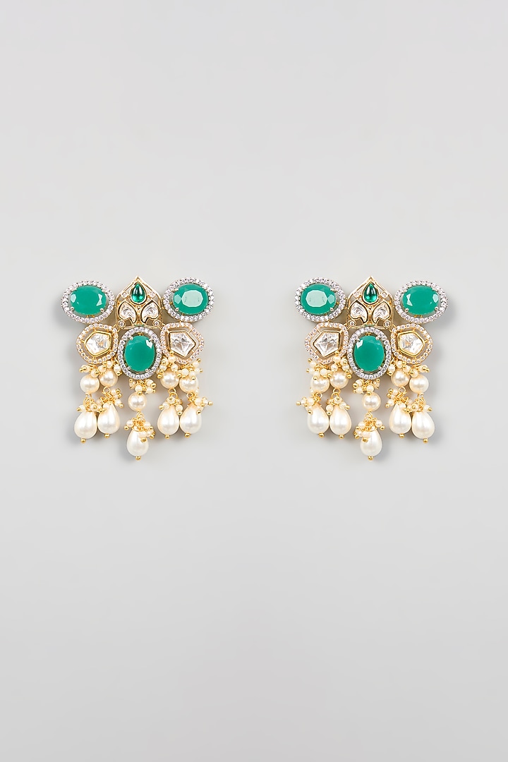 Gold Finish Kundan Polki & Mint Green Beaded Necklace Set by XAGO at Pernia's Pop Up Shop