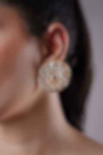 Gold Finish Kundan Polki Handcrafted Stud Earrings by XAGO at Pernia's Pop Up Shop