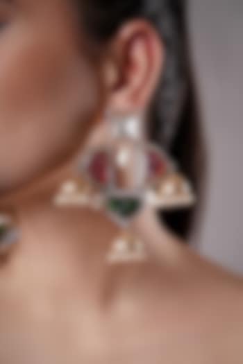 Gold Finish Kundan Polki & Multi-Colored Stone Hoop Earrings by XAGO at Pernia's Pop Up Shop