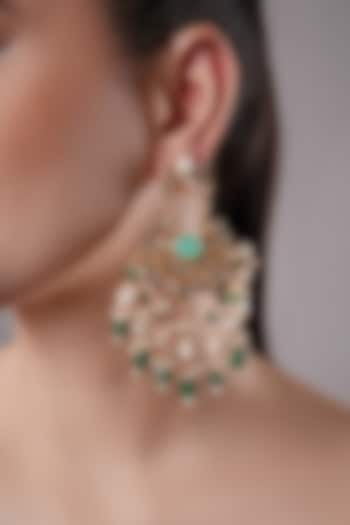 Gold Finish Kundan Polki & Green Onyx Dangler Earrings by XAGO at Pernia's Pop Up Shop