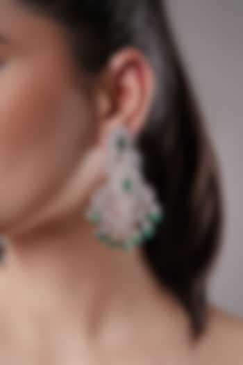 White Finish Green Synthetic Stone Dangler Earrings by XAGO at Pernia's Pop Up Shop