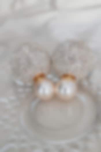 Gold Finish Zirconia & Pearl Dual Stud Earrings by Xxessories
