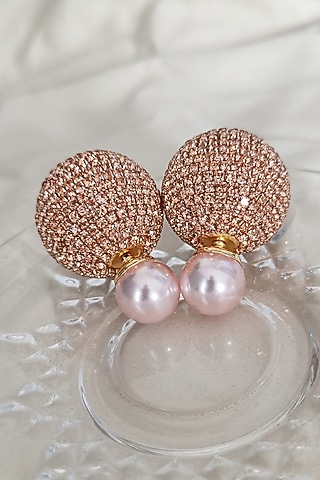 Gold Finish Zirconia & Pearl Dual Stud Earrings by Xxessories