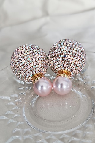 Rose Gold Finish Zirconia & Pearl Dual Stud Earrings by Xxessories