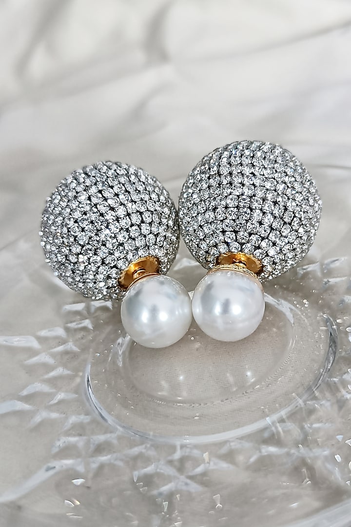 White Finish Zirconia & Pearl Dual Stud Earrings by Xxessories
