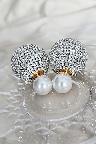 White Finish Zirconia & Pearl Dual Stud Earrings by Xxessories