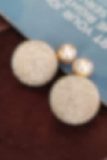 Gold Finish Zirconia & Pearl Dual Stud Earrings by Xxessories
