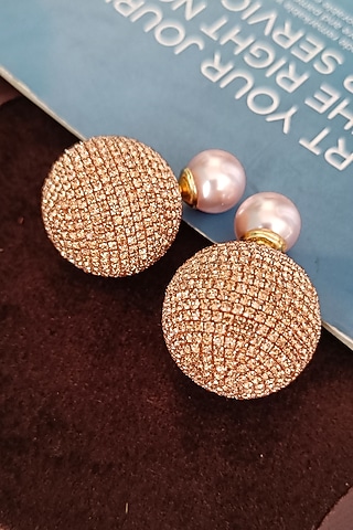 Gold Finish Zirconia & Pearl Dual Stud Earrings by Xxessories