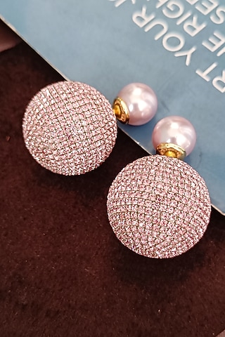 White Finish Zirconia & Pearl Dual Stud Earrings by Xxessories