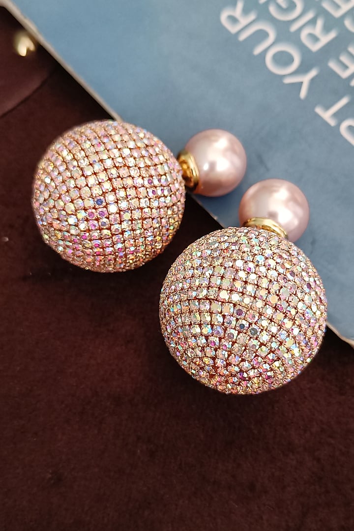 Rose Gold Finish Zirconia & Pearl Dual Stud Earrings by Xxessories