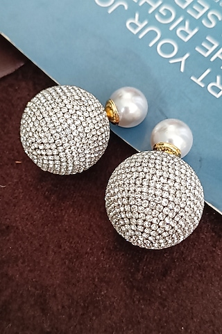 White Finish Zirconia & Pearl Dual Stud Earrings by Xxessories