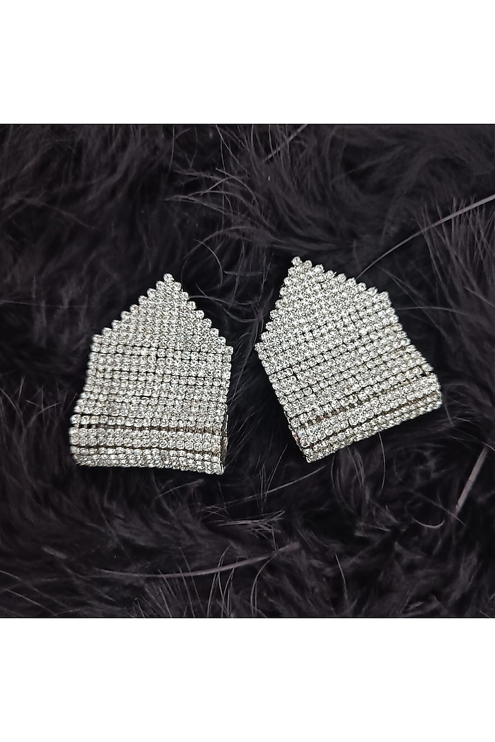 White Finish Zircons Stud Earrings by Xxessories