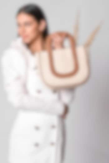 Beige Natural Raffia & Leather Tote Bag by X FEET ABOVE