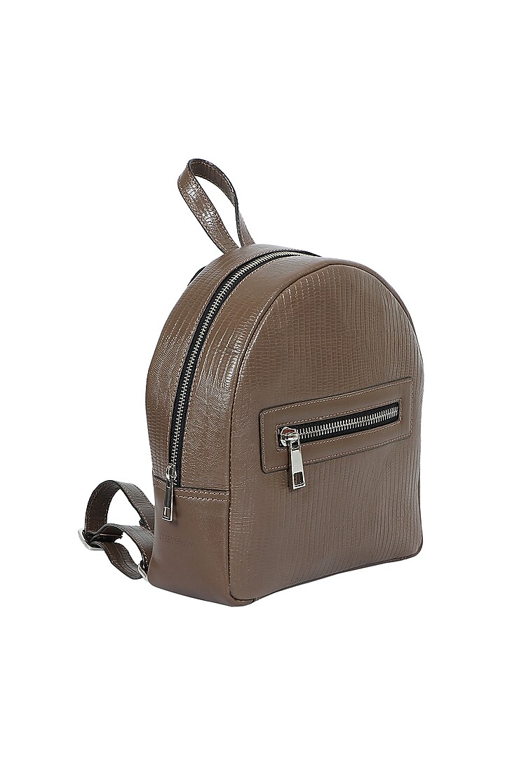 Taupe Upcycled Leather Backpack by X FEET ABOVE at Pernia's Pop Up Shop