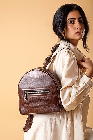 Brown Upcycled Leather Backpack by X FEET ABOVE