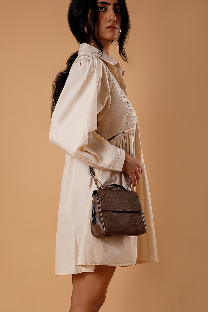 Taupe Full Grain Leather Crossbody Bag by X FEET ABOVE