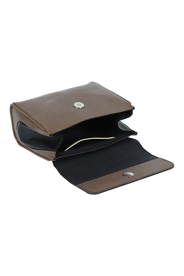 Taupe Full Grain Leather Crossbody Bag by X FEET ABOVE at Pernia's Pop Up Shop
