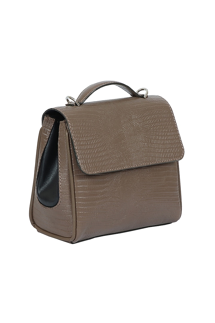 Taupe Full Grain Leather Crossbody Bag by X FEET ABOVE at Pernia's Pop Up Shop