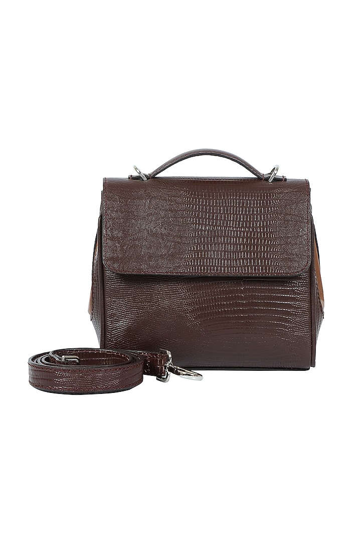 Brown Full Grain Leather Crossbody Bag by X FEET ABOVE at Pernia's Pop Up Shop