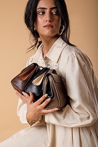 Brown Full Grain Leather Crossbody Bag by X FEET ABOVE