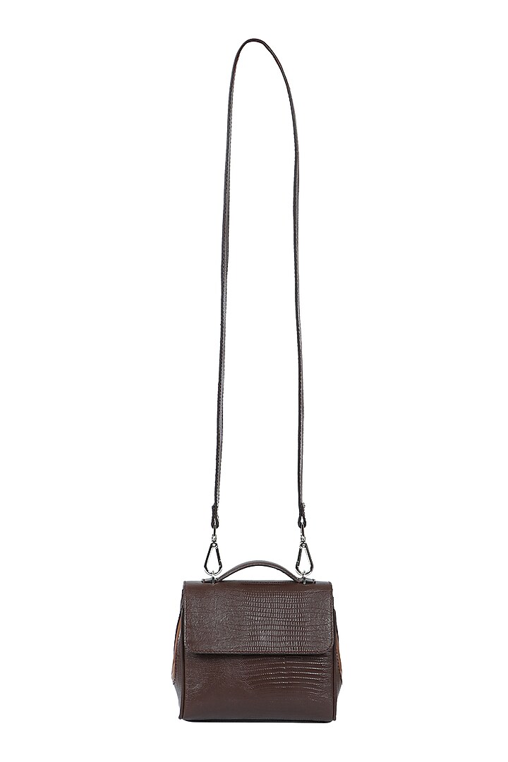 Brown Full Grain Leather Crossbody Bag by X FEET ABOVE at Pernia's Pop Up Shop