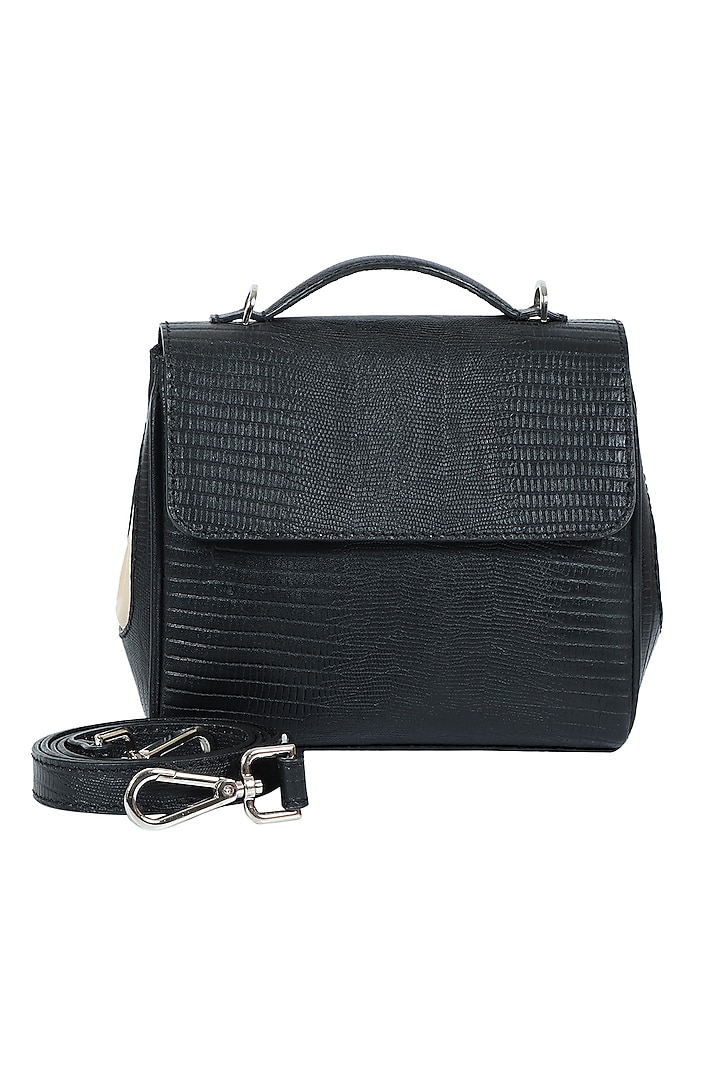 Black Full Grain Leather Crossbody Bag by X FEET ABOVE