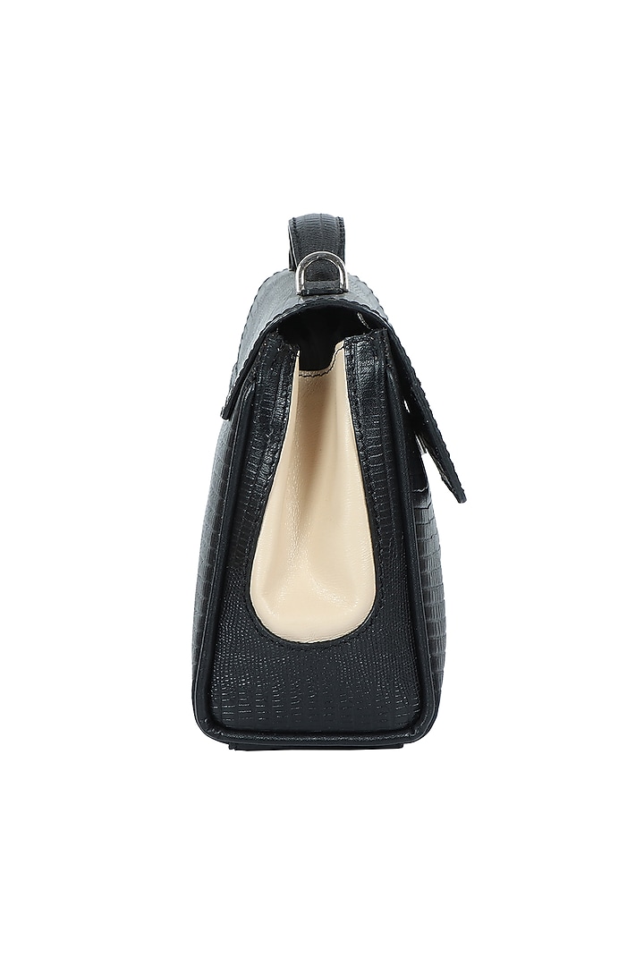 Black Full Grain Leather Crossbody Bag by X FEET ABOVE at Pernia's Pop Up Shop