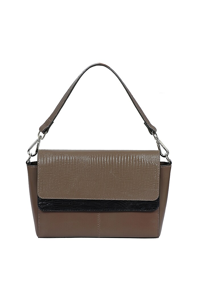 Taupe Upcycled Leather Hand Bag by X FEET ABOVE at Pernia's Pop Up Shop