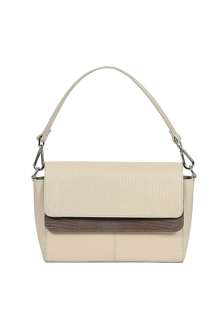 White Upcycled Leather Hand Bag by X FEET ABOVE at Pernia's Pop Up Shop