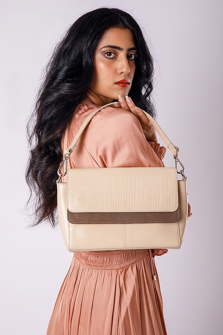 White Upcycled Leather Hand Bag by X FEET ABOVE
