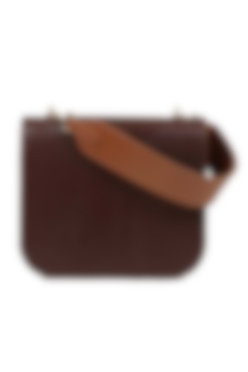 Brown Full Grain Leather Structured Hand Bag by X FEET ABOVE
