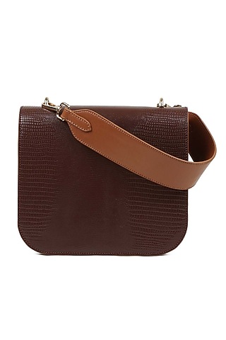 Brown Full Grain Leather Structured Hand Bag by X FEET ABOVE