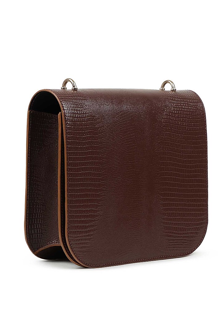 Brown Full Grain Leather Structured Hand Bag by X FEET ABOVE at Pernia's Pop Up Shop