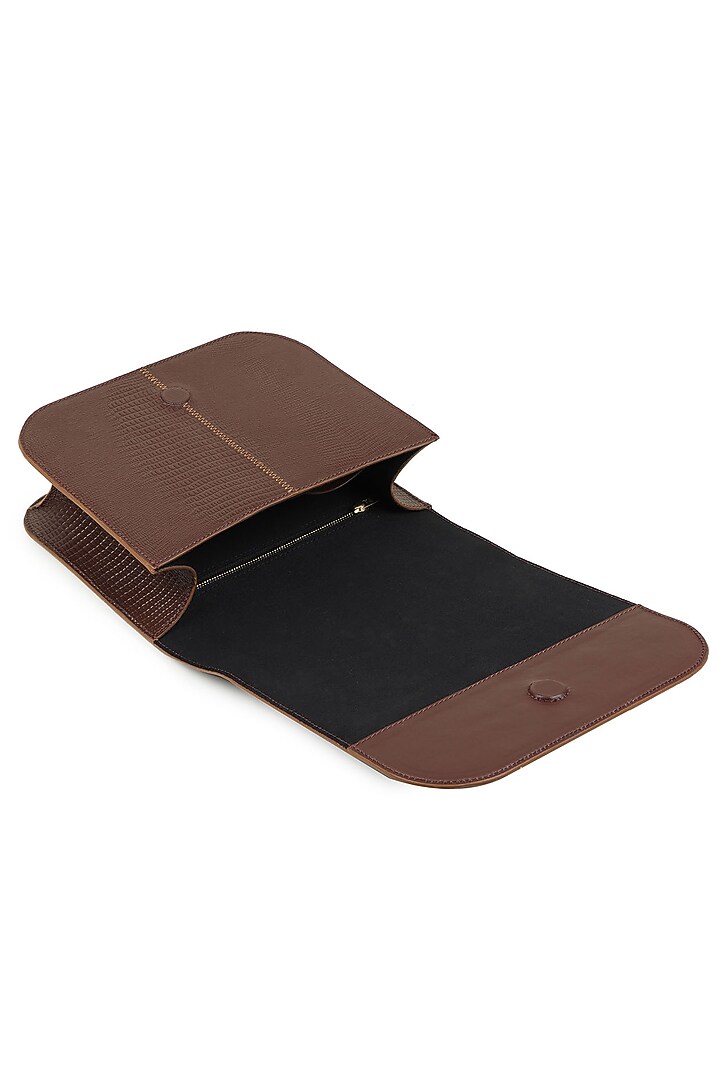 Brown Full Grain Leather Structured Hand Bag by X FEET ABOVE at Pernia's Pop Up Shop