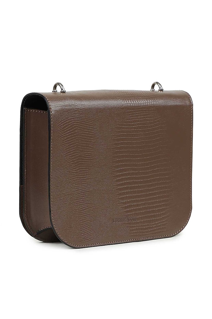 Taupe Full Grain Leather Structured Hand Bag by X FEET ABOVE at Pernia's Pop Up Shop