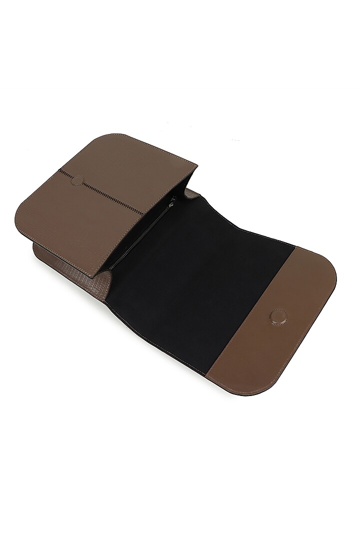 Taupe Full Grain Leather Structured Hand Bag by X FEET ABOVE at Pernia's Pop Up Shop