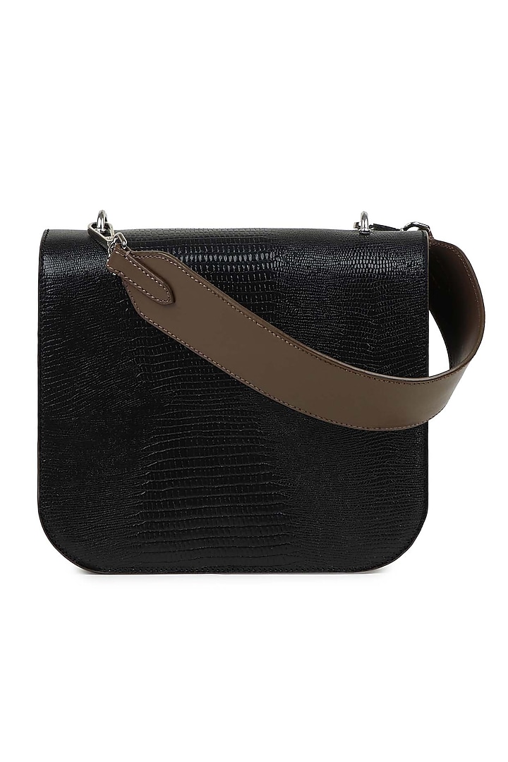 Black Full Grain Leather Structured Hand Bag by X FEET ABOVE