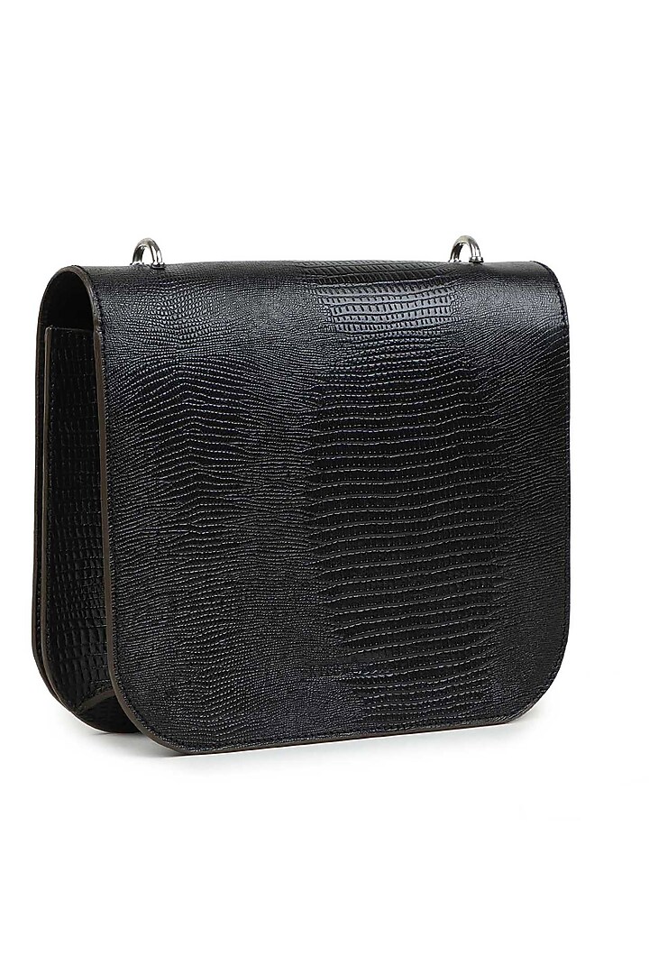 Black Full Grain Leather Structured Hand Bag by X FEET ABOVE at Pernia's Pop Up Shop