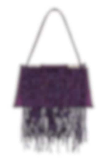 Violet Foiled Fabric Tasseled Hand Bag by X FEET ABOVE