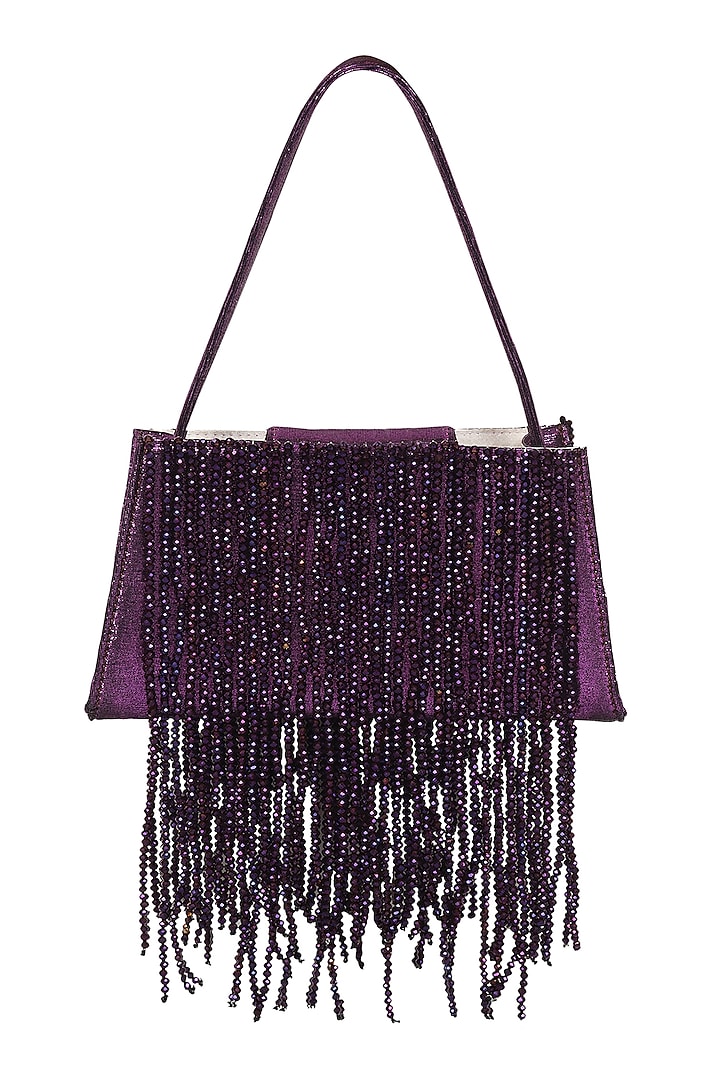 Violet Foiled Fabric Tasseled Hand Bag by X FEET ABOVE