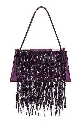 Violet Foiled Fabric Tasseled Hand Bag by X FEET ABOVE