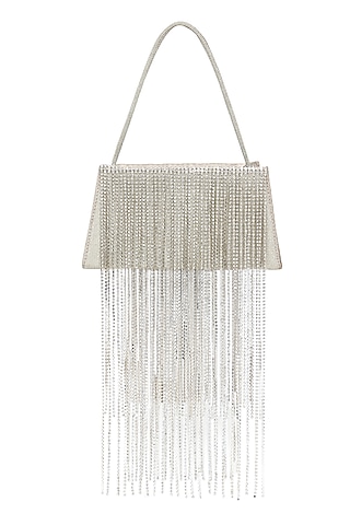 Silver Foiled Fabric Tasseled Hand Bag by X FEET ABOVE