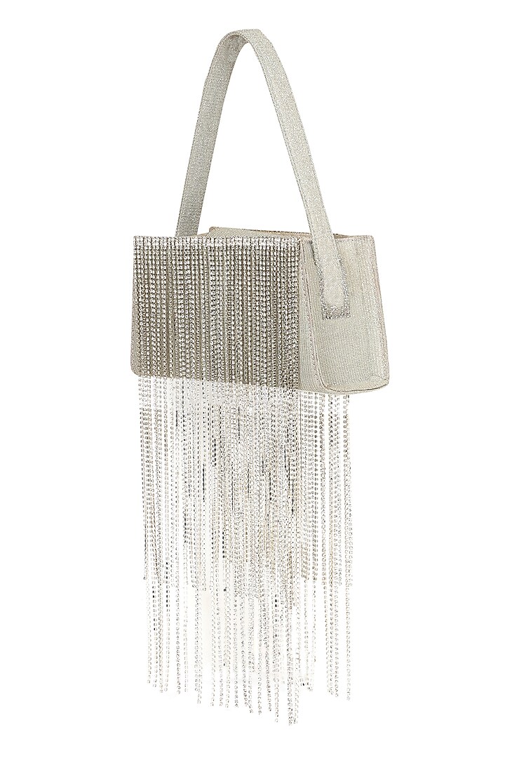 Silver Foiled Fabric Tasseled Hand Bag by X FEET ABOVE at Pernia's Pop Up Shop