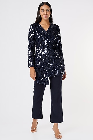 Cobalt Blue Sequins Co-Ord Set by XXVII XI