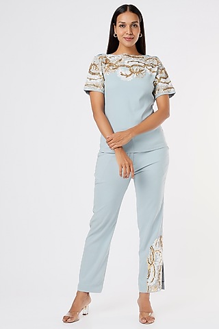 Sky Blue Sequins Co-Ord Set by XXVII XI