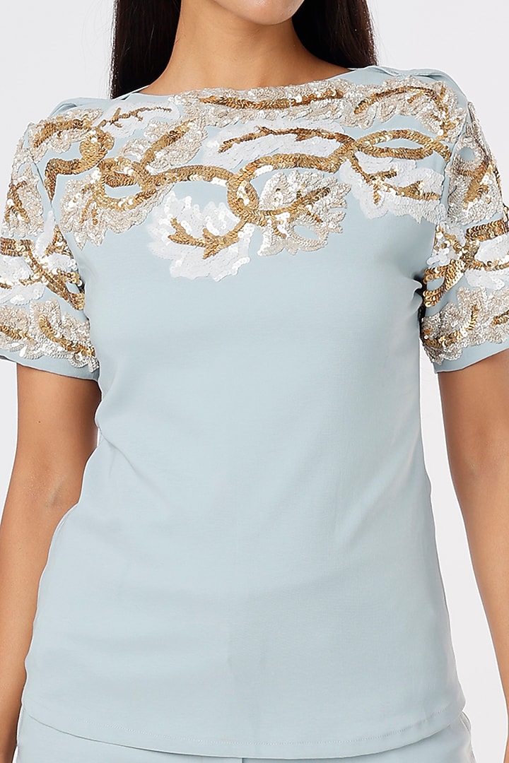Sky Blue Sequins Co-Ord Set by XXVII XI at Pernia's Pop Up Shop