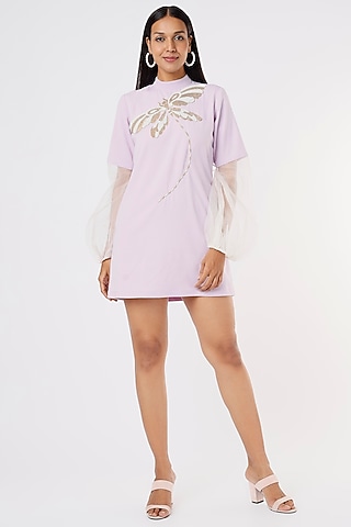 organza balloon sleeve dress Puff Sleeve Floral Organza Layered Split Dress