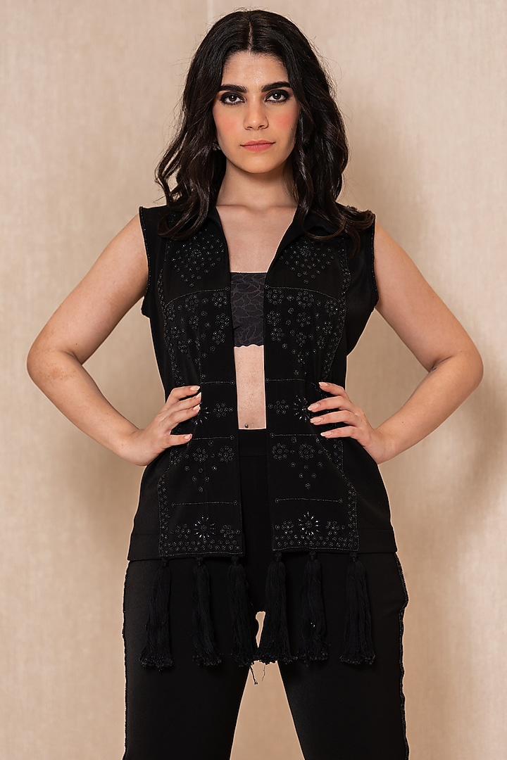 Black Armani Embroidered Co-Ord Set by XXVII XI at Pernia's Pop Up Shop