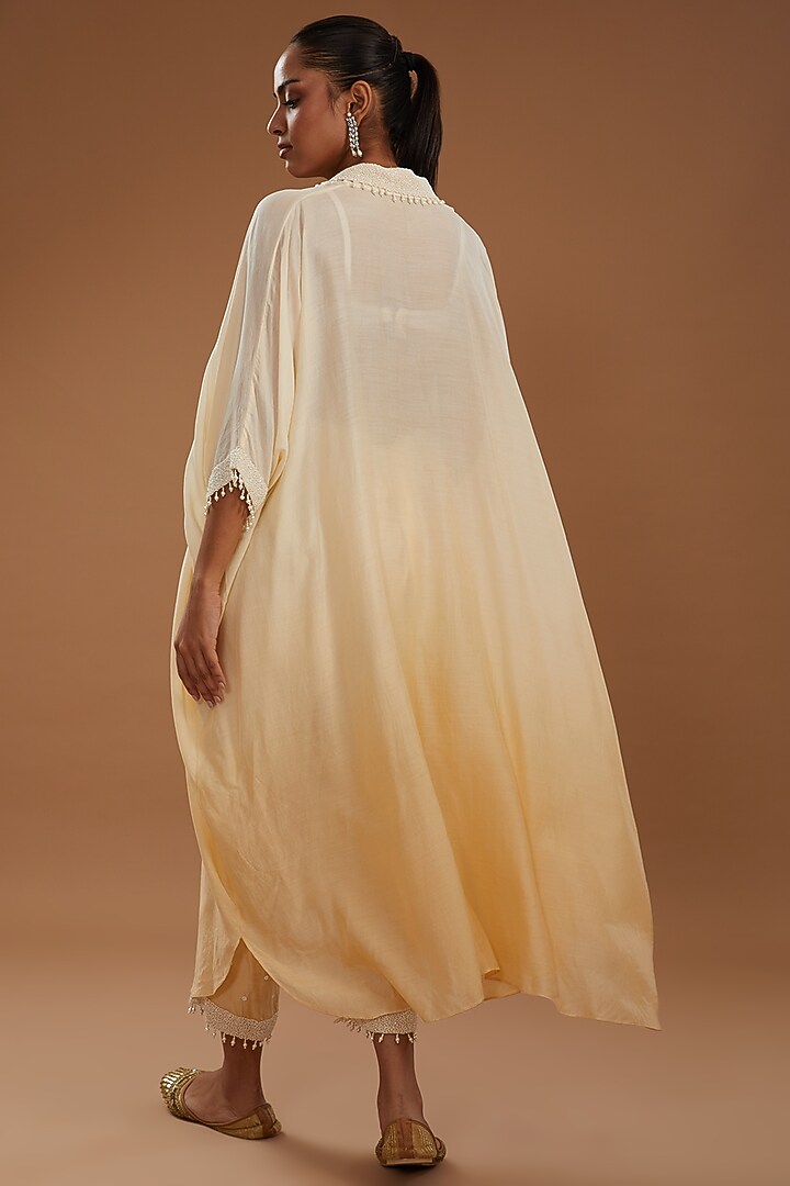 Yellow Ombre Cotton Silk Hand Embroidered Kurta Set by YagaanaByP at Pernia's Pop Up Shop